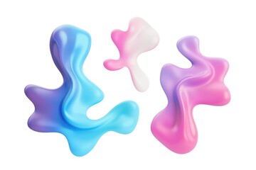 Three different colored liquid shapes on a white background. Suitable for various design projects