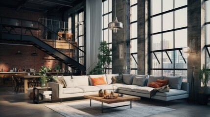 Fototapeta premium A room filled with furniture and plenty of natural light. Ideal for home decor projects