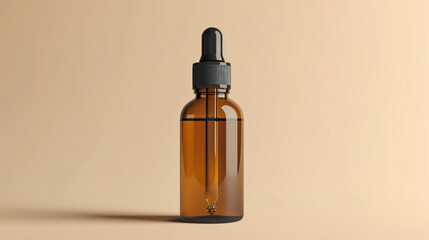 transparent amber dropper bottle mockup isolated on beige background