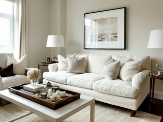 A white sofa as a focal point in the room