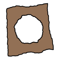 edgy square frame with torn or ripped edges containing a centered round transparent circle with torn or ripped edges