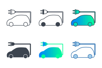 Car with Plug icons with different styles. Electric car with plug symbol vector illustration isolated on white background