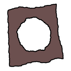 edgy square frame with torn or ripped edges containing a centered round transparent circle with torn or ripped edges