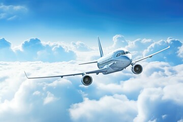 Naklejka premium An airplane soaring above the clouds. Ideal for travel and aviation concepts
