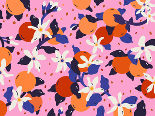 Wallpaper with oranges and flowers