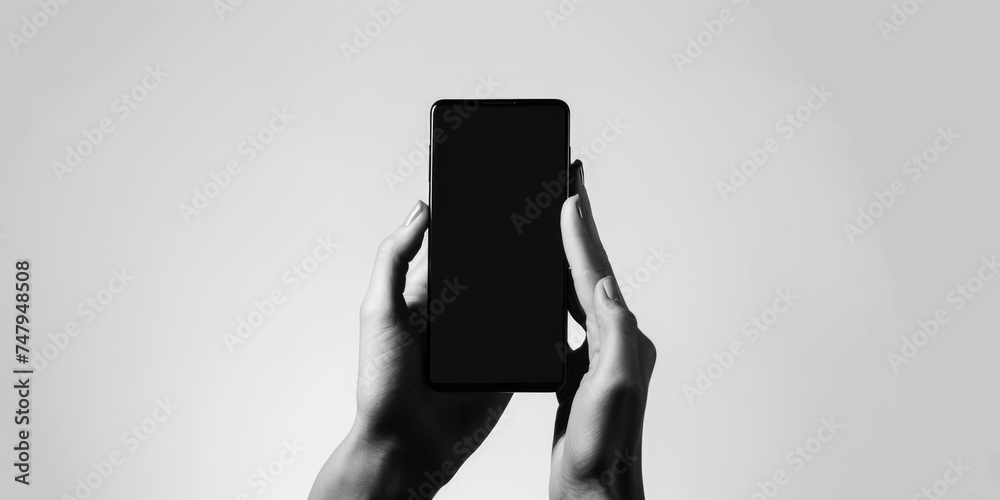 Aufkleber close-up of a person holding a smart phone in their hands. suitable for technology concepts