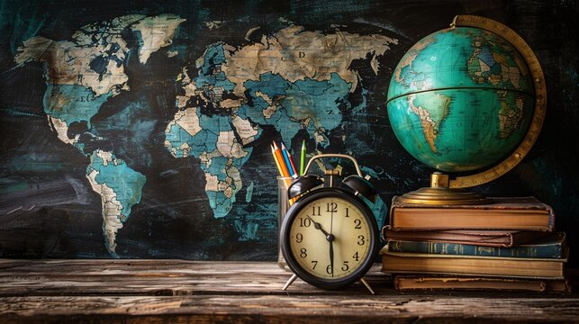 Traveling Time A World Map Clock Combo Generative AI