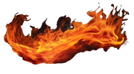 Realistic fire flame rendered in PNG style, depicted against a transparent background