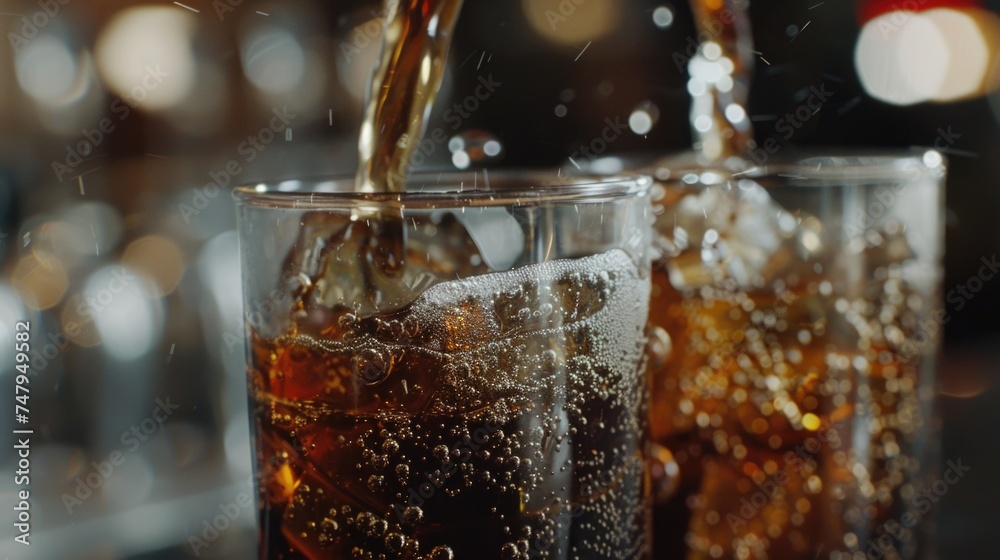 Poster close up shot of two glasses of soda. great for beverage or refreshment concepts