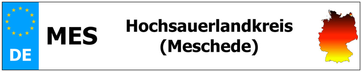 Hochsauerlandkreis (Meschede) car licence plate sticker name and map of Germany. Vehicle registration plates frames German number