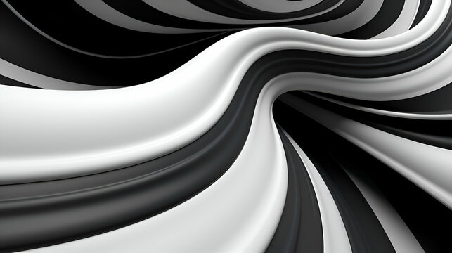 3d render of black and white abstract background with wavy lines