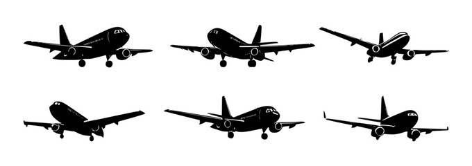 Fototapeta na wymiar set of airplane silhouettes on isolated background