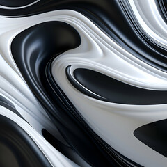 3D illustration of black and white abstract background with smooth lines and waves