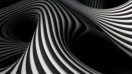 3d render of abstract background with black and white wavy lines
