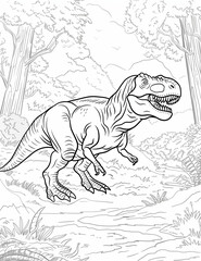 Detailed line art of a Tyrannosaurus Rex with sharp teeth