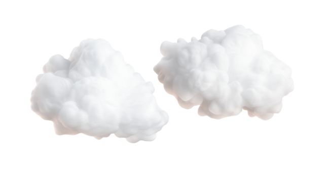 Abstract fluffy clouds, isolated on a transparent background, forming a cumulus clip art collection in PNG style, perfect for design projects