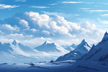 a snowy mountain range with clouds - Powered by Adobe