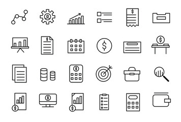 Accounting and audit icon set. Taxes and accounting line icons collection. Check and audit line icons collection.