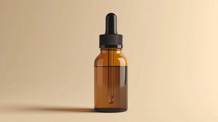 transparent amber dropper bottle mockup isolated on beige background