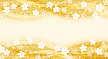 和紙質感の和風の桜の花の背景、黄色