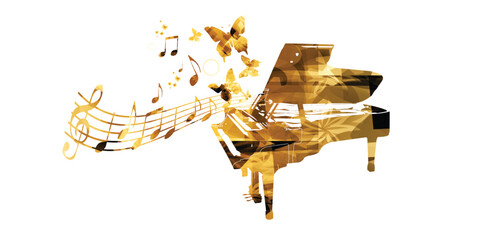 Golden piano design. Music background	 - 747952578