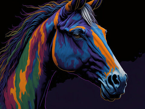 Colorful painting of a horse. Generative AI.