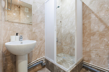 modern bathroom room with toilet and washing machine