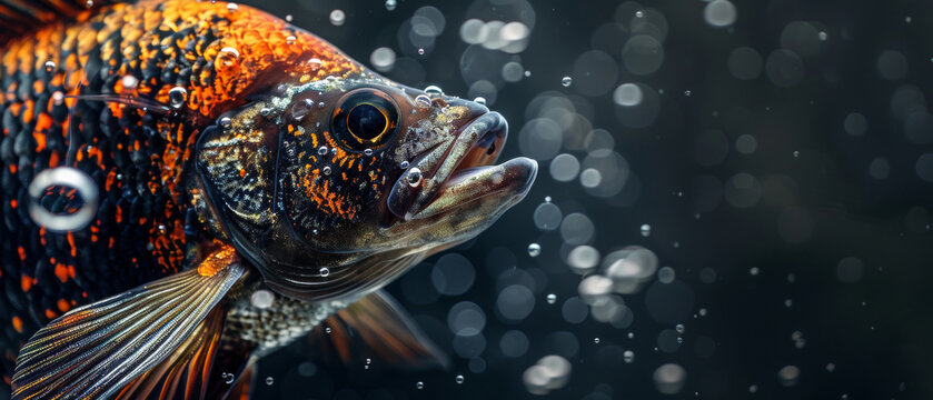 Close-up of a fish under water shimmering scales