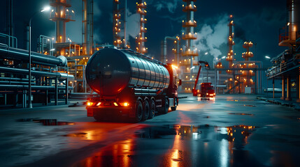 Transportation of oil and natural gas by truck in Oil Refinery factory and petrochemical plant - obrazy, fototapety, plakaty