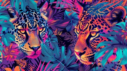 Exotic animal prints reimagined with vibrant neon colors, creating a bold and contemporary textile pattern.