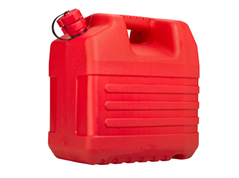 Red plastic can isolated on white background