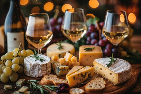 Artisan Cheese and Wine Tasting Selection. Generative AI
