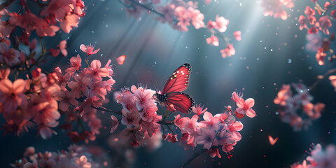 Fototapeta na wymiar Nature's Harmony. Butterfly and Blossom