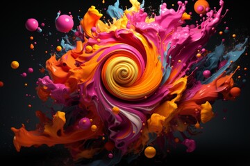 Fototapeta premium geometric three-dimensional background of golden spirals splattered with multicolored paints
