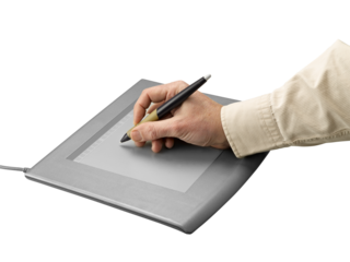 Graphic tablet and hand (clipping path)