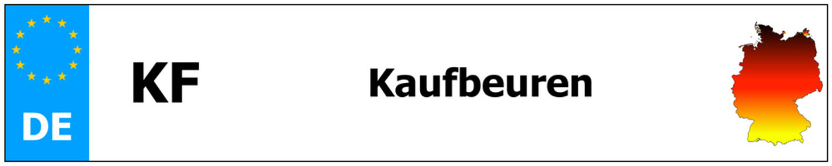 Kaufbeuren Autokennzeichen Aufkleber Name und Karte von Deutschland. Fahrzeugkennzeichen Rahmen deutsche Nummer