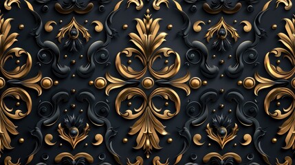 retro damask black gold seamless pattern