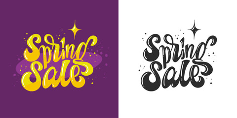 Spring Sale. Hand drawn lettering magic style for leaflet, card, banner, posters, post social media. Vector files