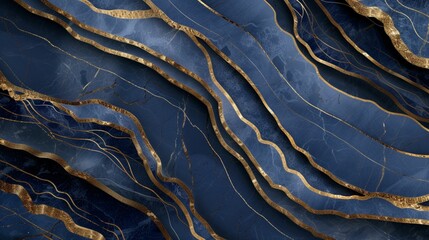 Immerse yourself in opulence with a luxurious 3D cobalt blue marbled abstract background adorned with golden inlay veins and lines, creating a mesmerizing display of elegance and sophistication. 