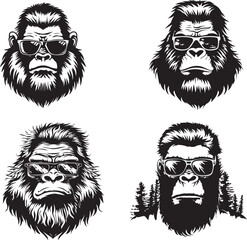 Bigfoot In Sunglasses Logo silhouettes on white background 