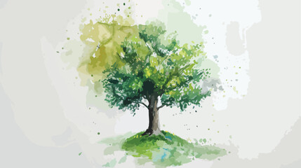 A drawing of a tree with a watercolor painting 