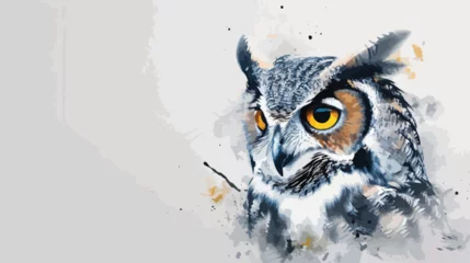 Keuken spatwand met foto An owl with yellow eyes is painted in watercolor © Vector