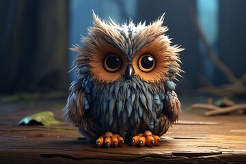 a cartoon owl sitting on a log - Powered by Adobe
