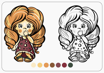 Coloring book with cute baby girl for children.