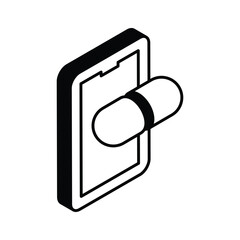 Antibiotic pills with mobile, concept isometric icon of online medication