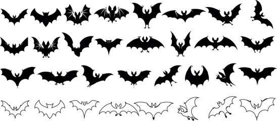 Bat silhouette and bat line art