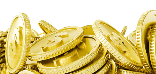 Pile of coins on a white background. 3d illustration