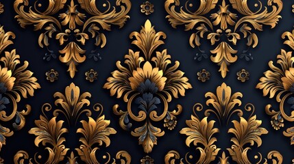 floral damask black gold seamless pattern