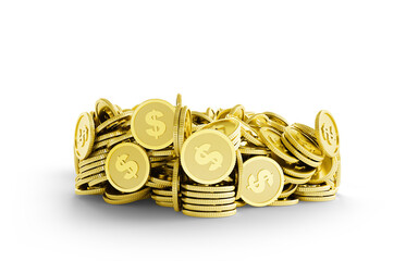 Pile of coins isolated on a white background. 3d illustration