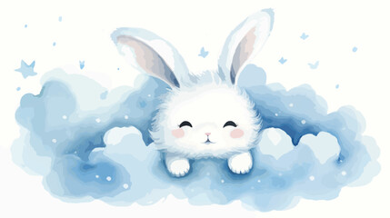 Cute little bunny rabbit sleeping on a cloud water